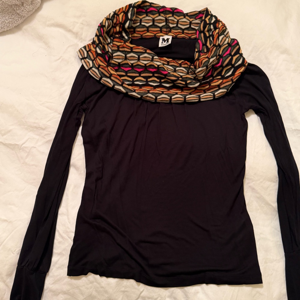 M Missoni Black Top with Knit Cowlneck Size Small